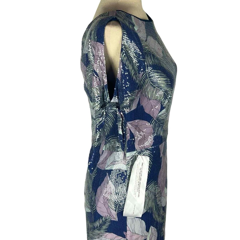 JS Collections Carmen Navy Multi Sequin Leaf Print Column Gown Size 6 NWT - Picture 13 of 16
